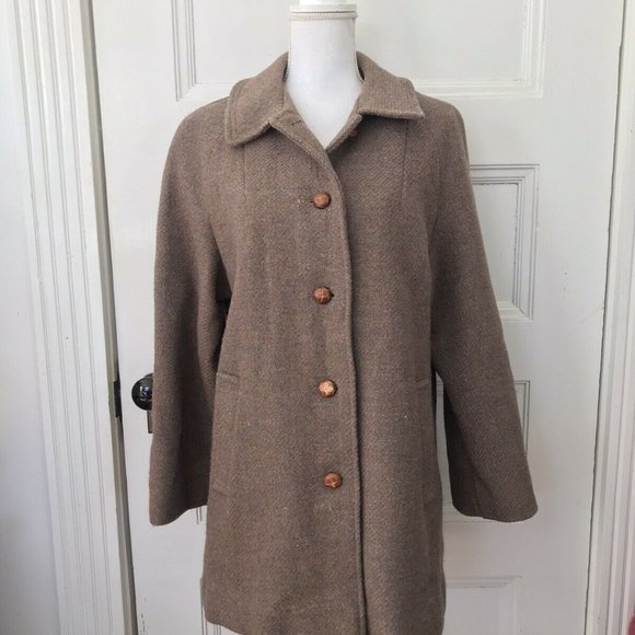 Vintage 50s Brown Tweed Wool Overcoat Coat Raglan Sleeves - Picture 4 of 9